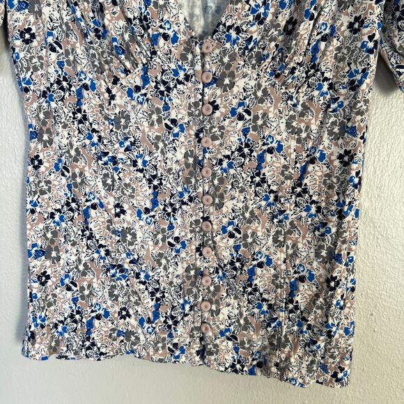 Free People Peasant Top Women's Hollywood Floral V-Neck Ruched Sleeve Top Size S - Picture 5 of 10